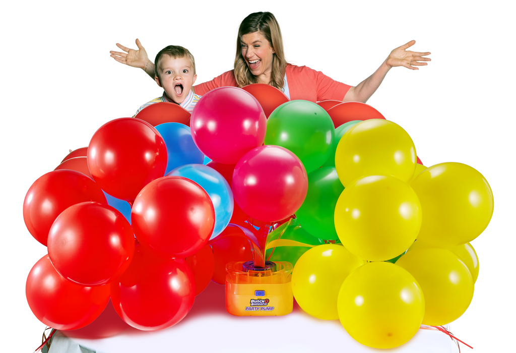 Portable Party Balloon Electric Air Pump Starter Pack, Includes 16ct 11in Self-Sealing Pink Latex Balloons