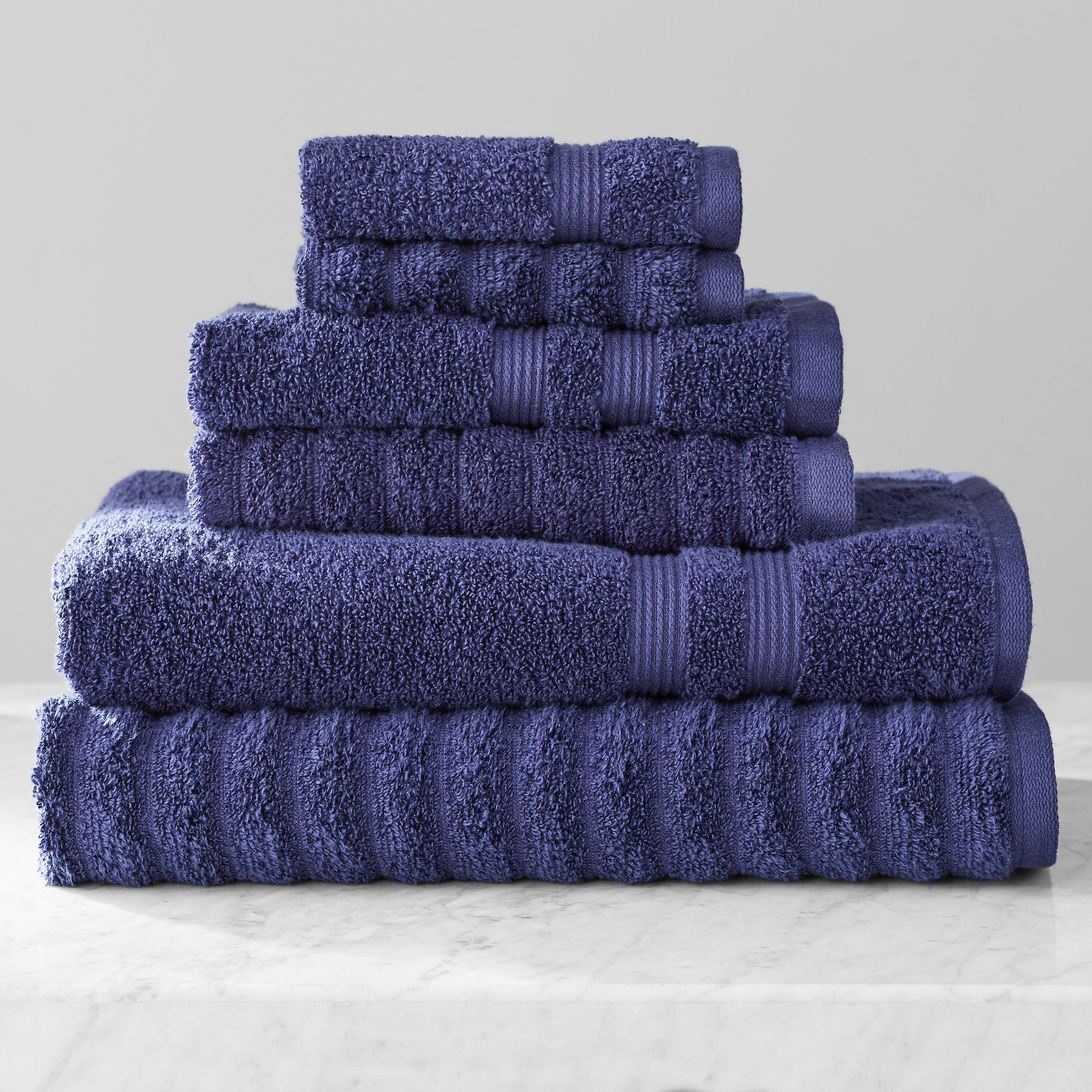 Performance Mix Textured 6-Piece Bath Towel Set - Navy Blue