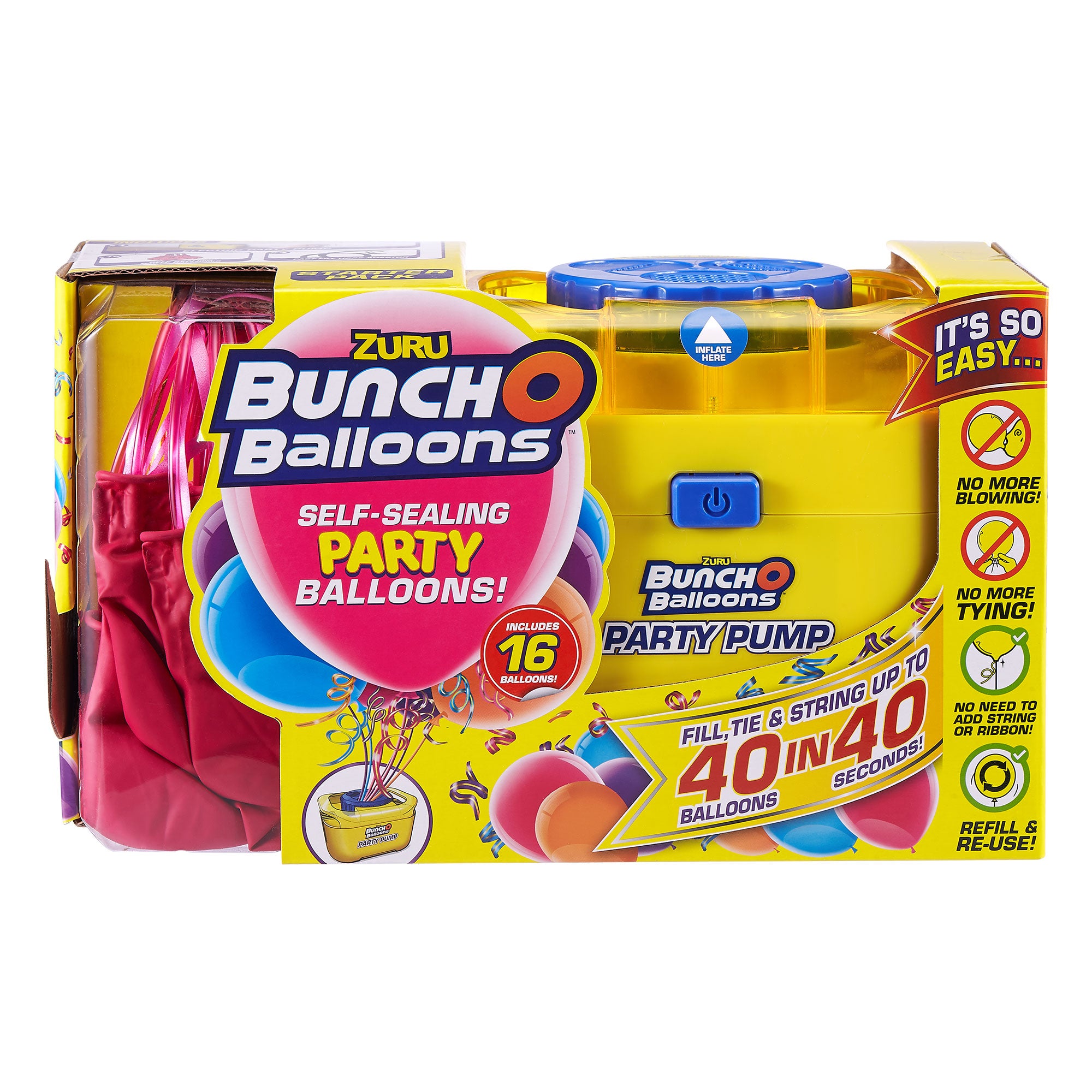 Portable Party Balloon Electric Air Pump Starter Pack, Includes 16ct 11in Self-Sealing Pink Latex Balloons