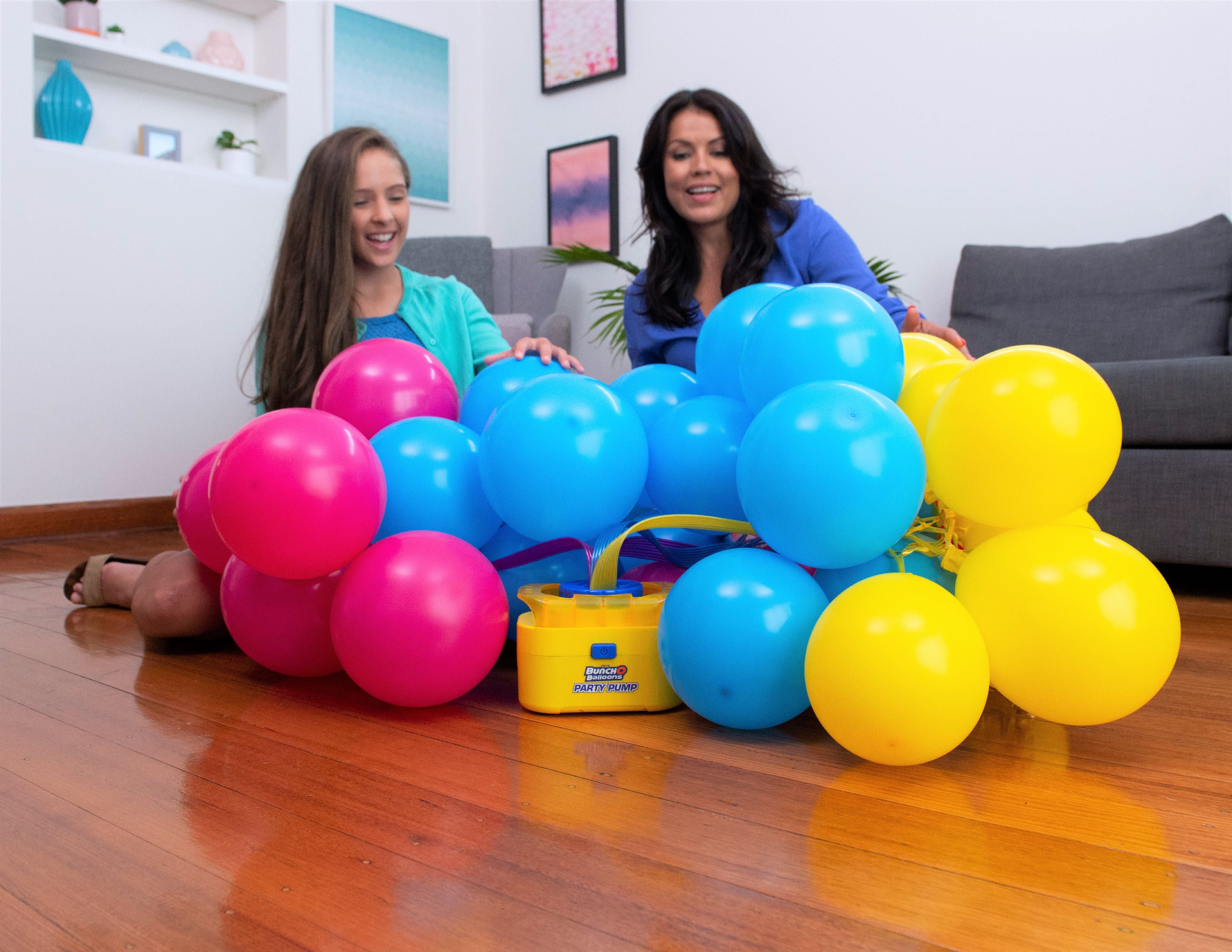 Portable Party Balloon Electric Air Pump Starter Pack, Includes 16ct 11in Self-Sealing Pink Latex Balloons