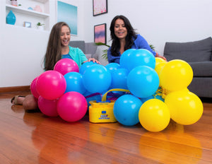 Portable Party Balloon Electric Air Pump Starter Pack, Includes 16ct 11in Self-Sealing Pink Latex Balloons