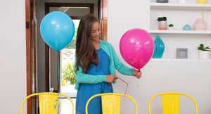 Portable Party Balloon Electric Air Pump Starter Pack, Includes 16ct 11in Self-Sealing Pink Latex Balloons